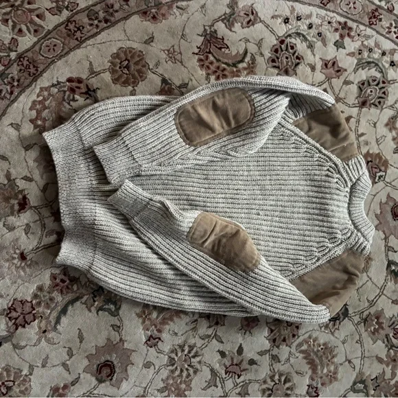 Men's Beige Sweater with Suede Patches